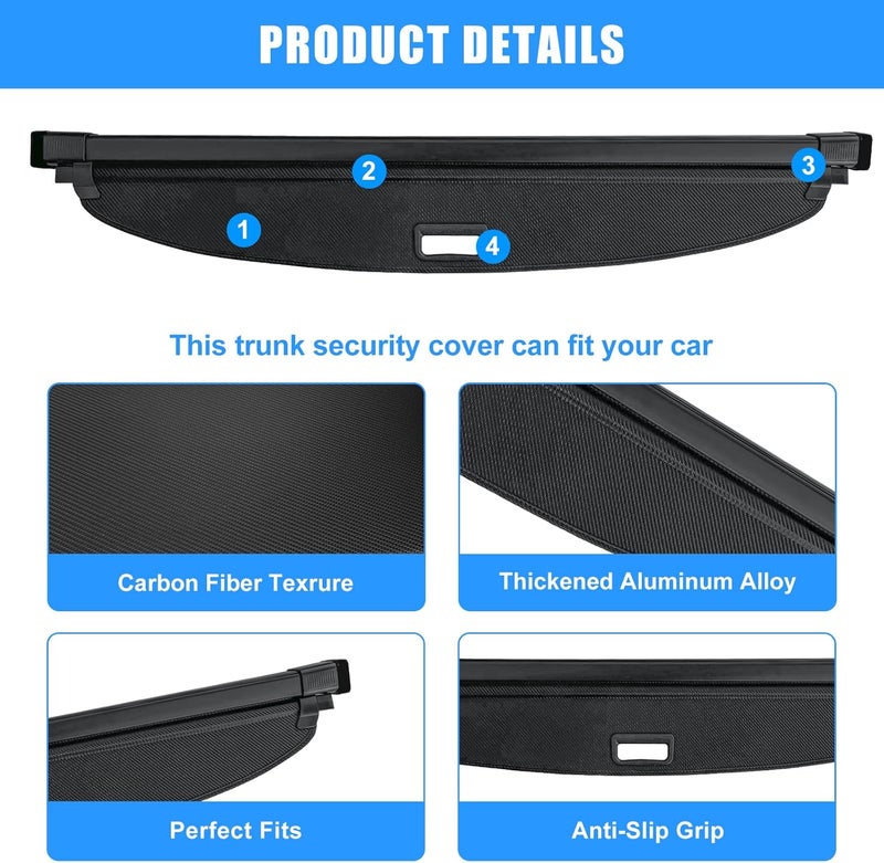 AUXKO Retractable Cargo Cover for Volkswagen Atlas Cross Sport 2025-2020, Trunk Cover Security Shade Cover for 2024 2025 VW Atlas Cross Sport Shielding Anti-Peeping Luggage Privacy Cover, Carbon Fiber - Image 5